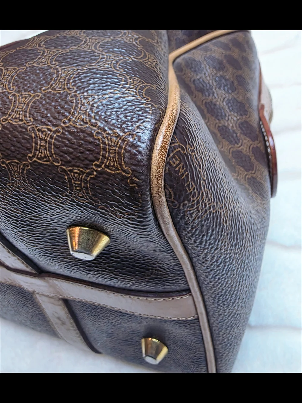 Celine Brown Macadam Canvas Satchel with Tan Leather Trim - Picture 15 of 15